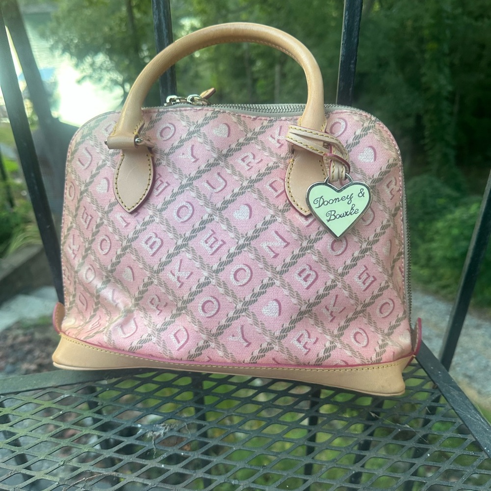 Dooney & Bourke Pink and Tan Monogram Satchel